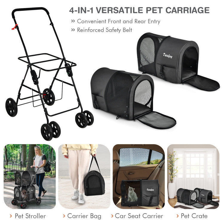 4-in-1 Double Pet Stroller with Detachable Carrier