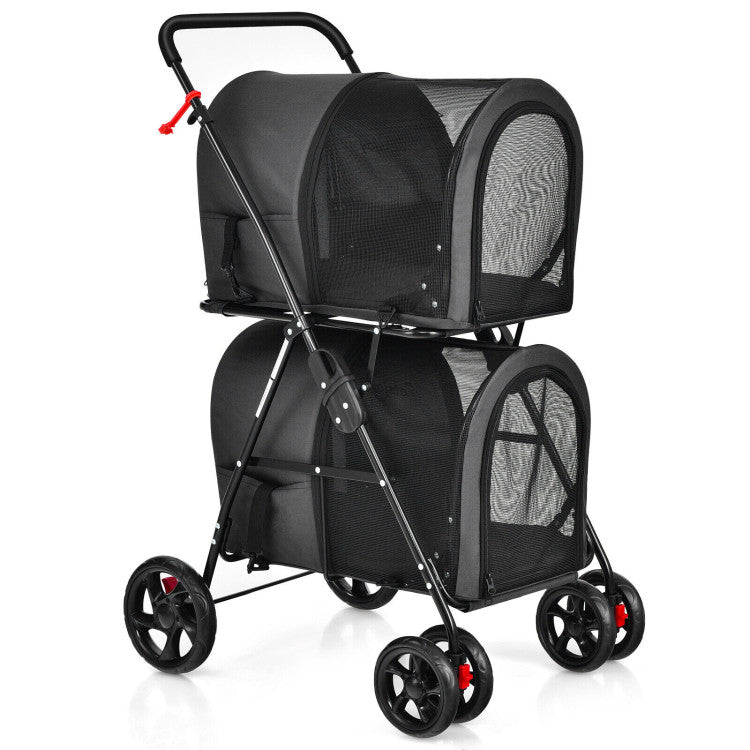 4-in-1 Double Pet Stroller with Detachable Carrier