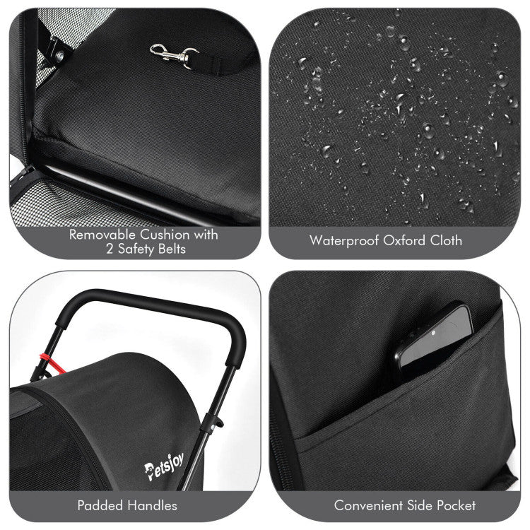 4-in-1 Double Pet Stroller with Detachable Carrier