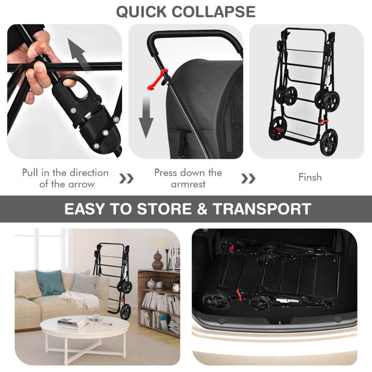 4-in-1 Double Pet Stroller with Detachable Carrier
