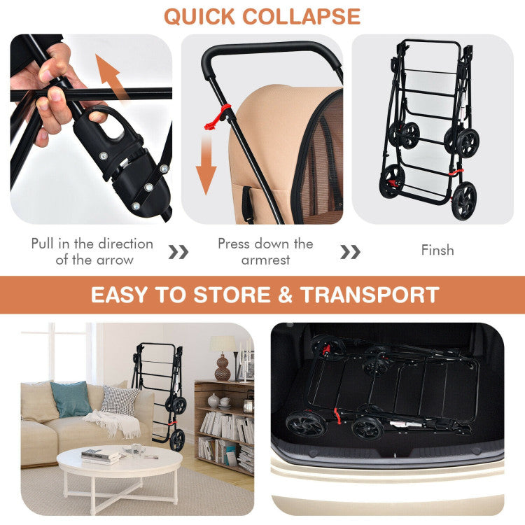 4-in-1 Double Pet Stroller with Detachable Carrier