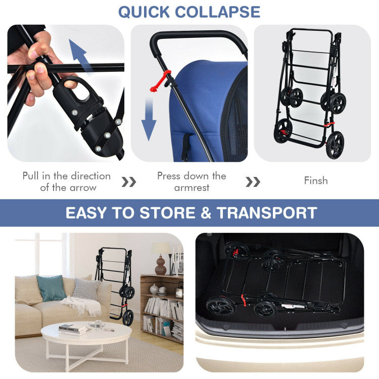 4-in-1 Double Pet Stroller with Detachable Carrier