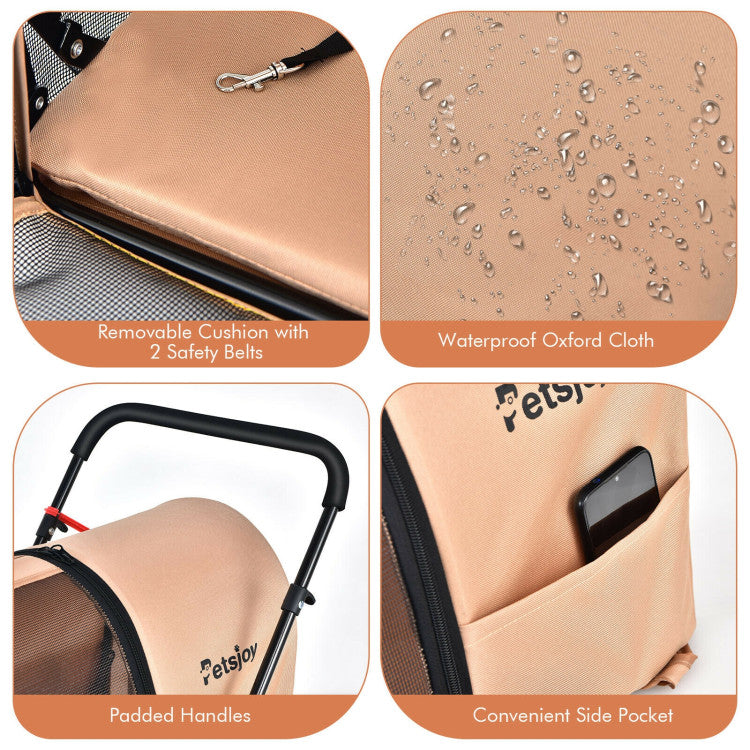 4-in-1 Double Pet Stroller with Detachable Carrier