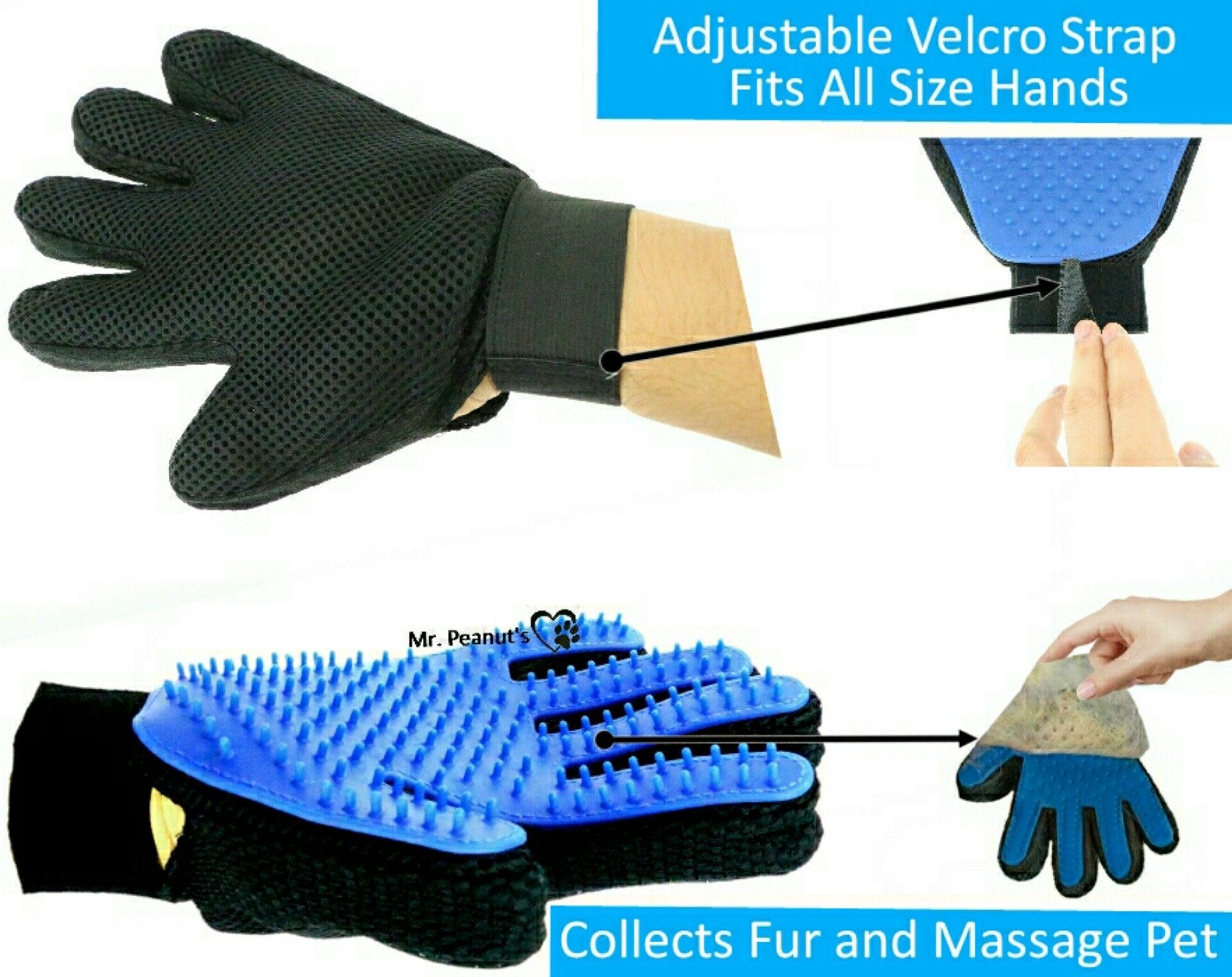 Mr. Peanut's 2 Pak Pet Grooming Gloves