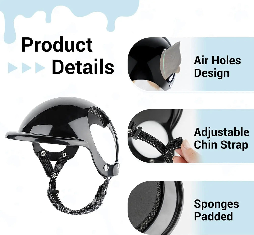 Dog Helmet Goggles for Small Dogs Pet Goggles Hat with Ear Holes Adjustable Straps