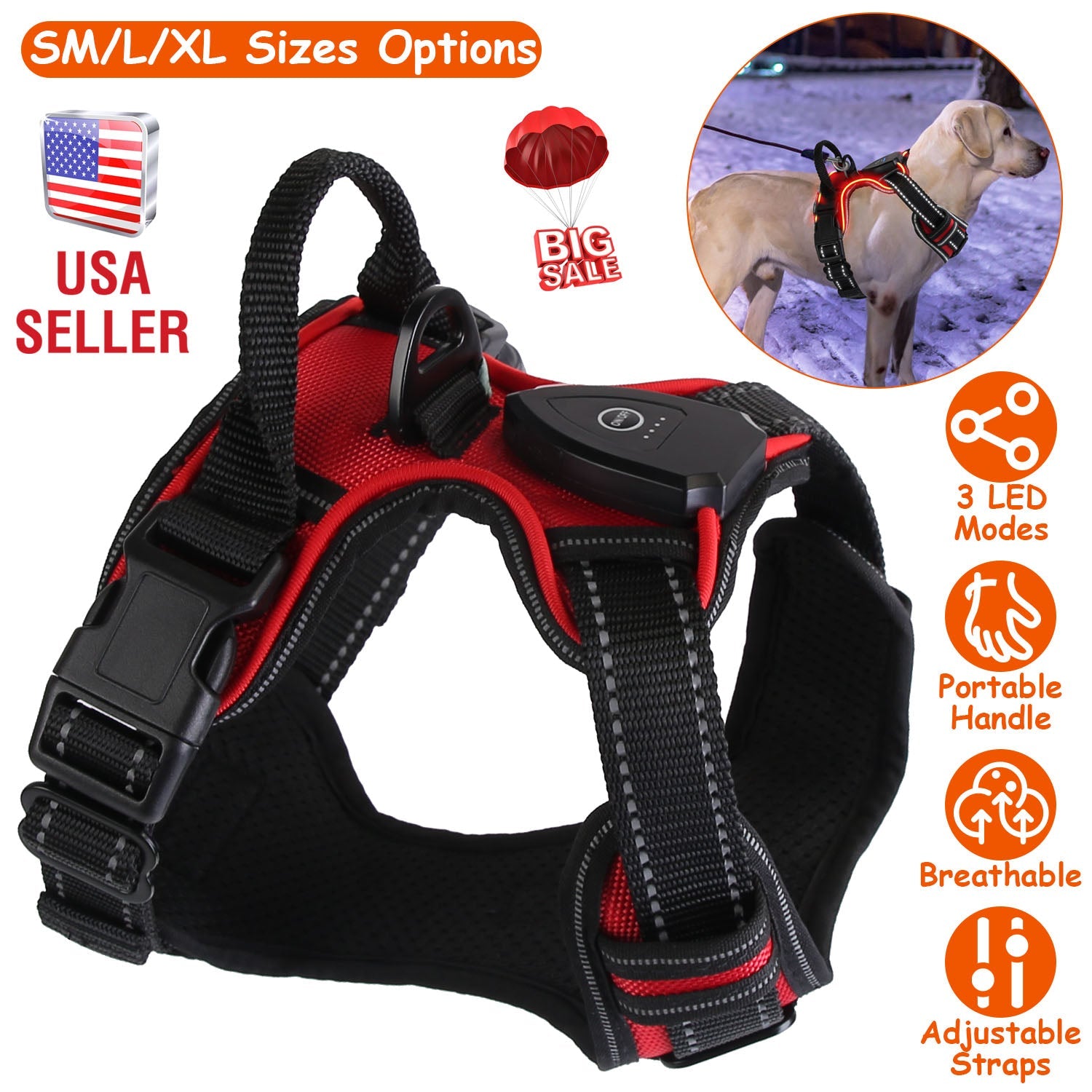 Light Up Dog Harness Rechargeable
