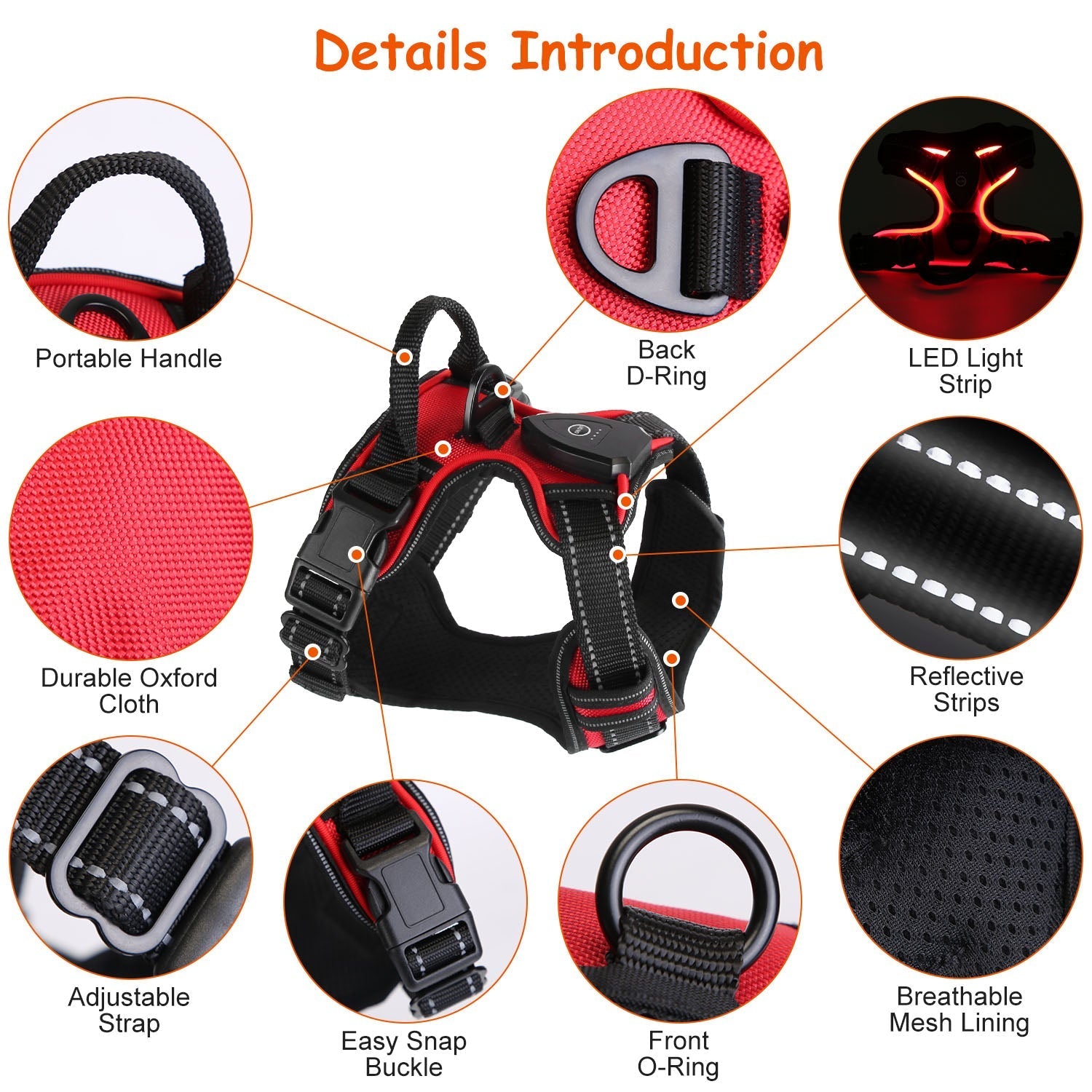 Light Up Dog Harness Rechargeable