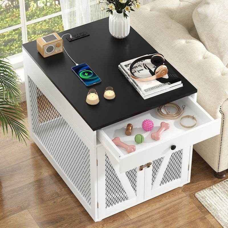 Dog Crate End Table Furniture with Drawer