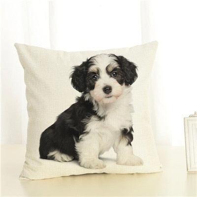 Cute Pet Dog Printed Cushion Cover Linen Pillow Cover