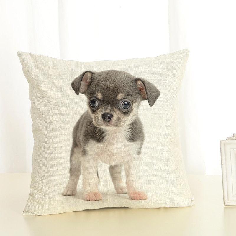 Cute Pet Dog Printed Cushion Cover Linen Pillow Cover