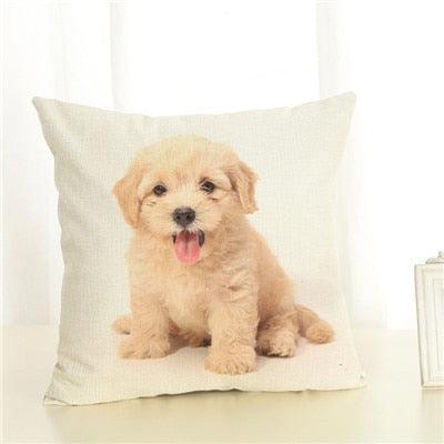 Cute Pet Dog Printed Cushion Cover Linen Pillow Cover