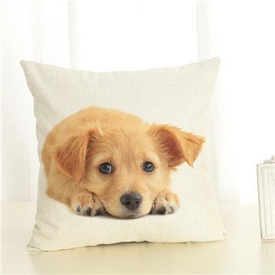 Cute Pet Dog Printed Cushion Cover Linen Pillow Cover