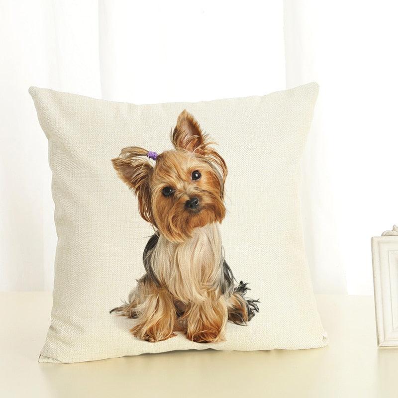 Cute Pet Dog Printed Cushion Cover Linen Pillow Cover