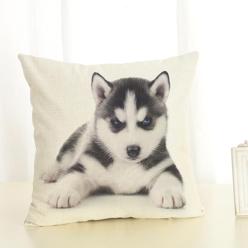 Cute Pet Dog Printed Cushion Cover Linen Pillow Cover
