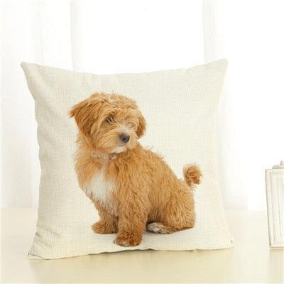 Cute Pet Dog Printed Cushion Cover Linen Pillow Cover