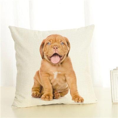 Cute Pet Dog Printed Cushion Cover Linen Pillow Cover