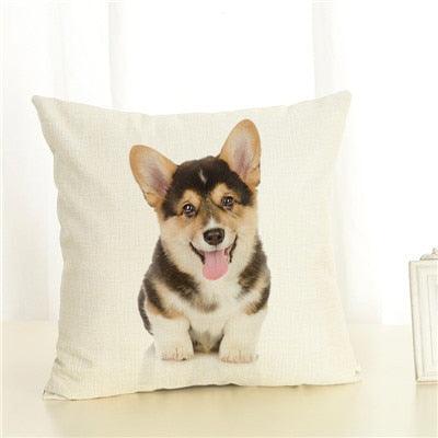 Cute Pet Dog Printed Cushion Cover Linen Pillow Cover