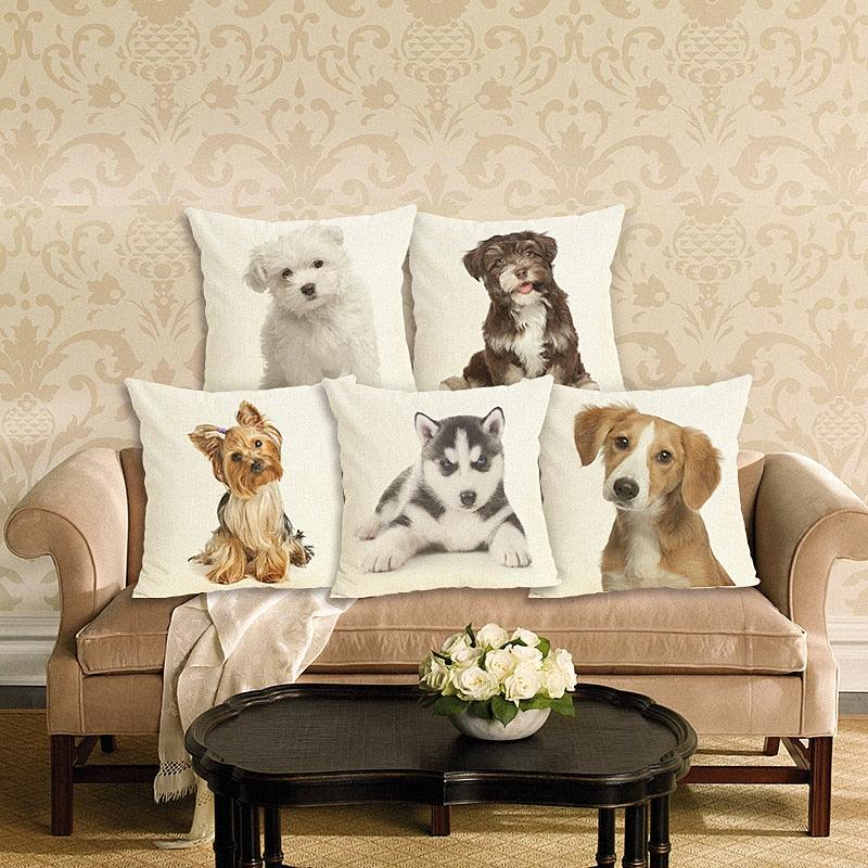 Cute Pet Dog Printed Cushion Cover Linen Pillow Cover