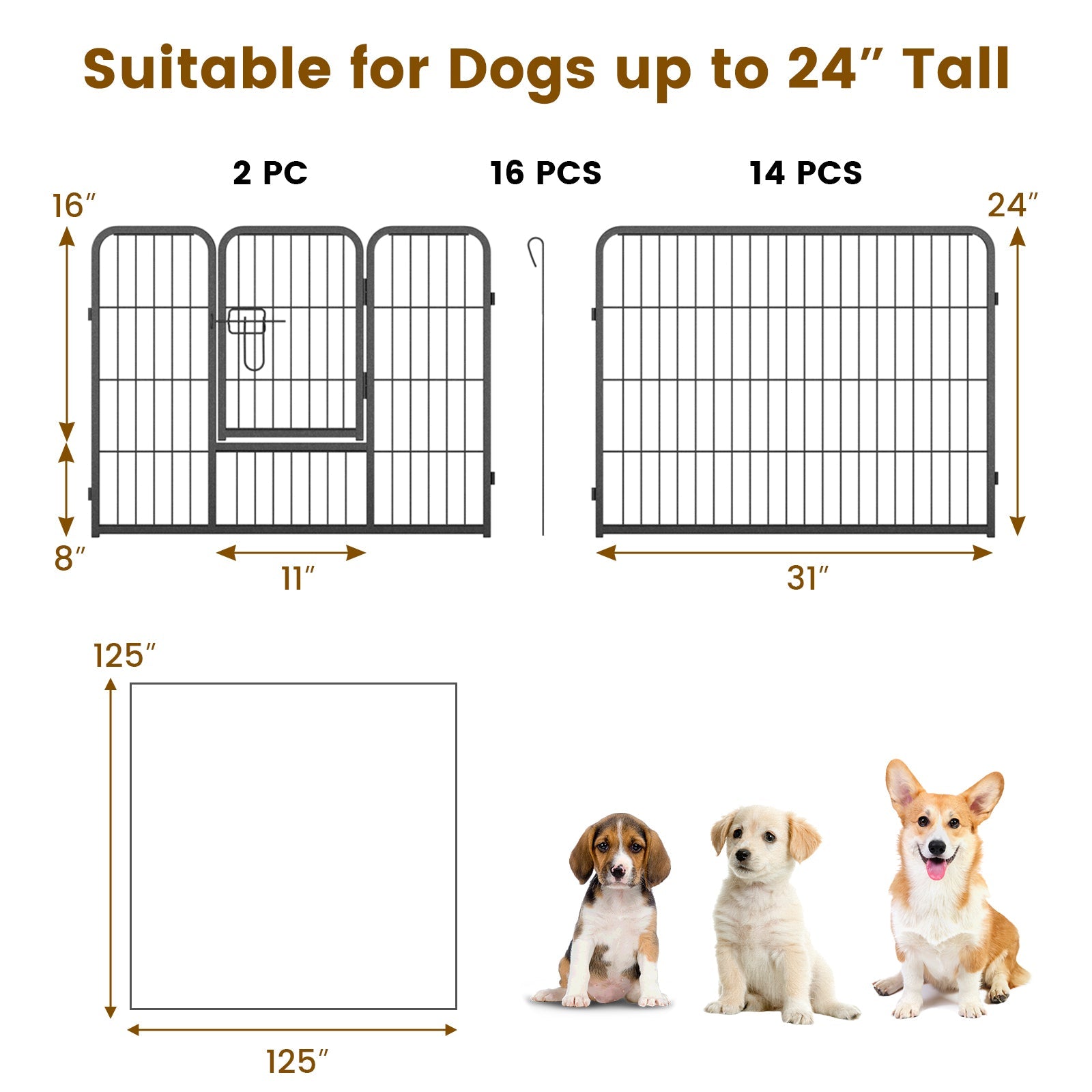 16 Panel 24/32/40 Inches Height Dog Playpen