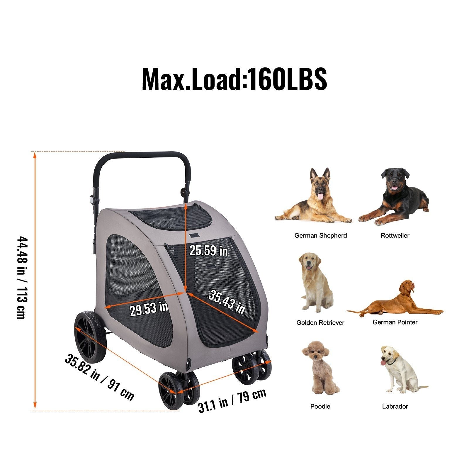 4-Wheels Pet Stroller 160lbs Weight Capacity