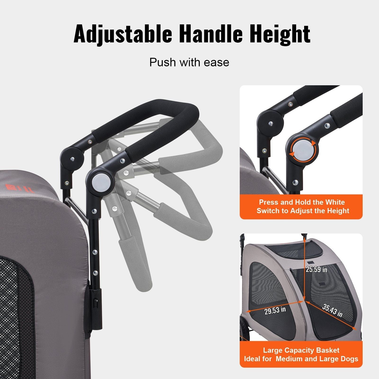 4-Wheels Pet Stroller 160lbs Weight Capacity