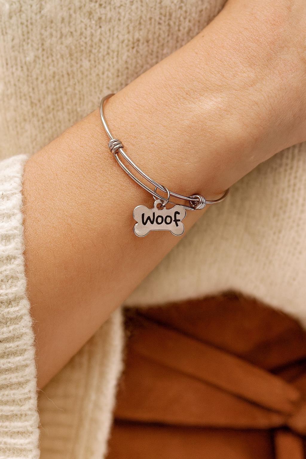 Woof Stainless Steel adjustable Bangle Bracelet