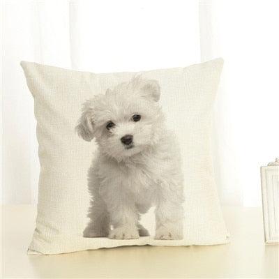 Cute Pet Dog Printed Cushion Cover Linen Pillow Cover